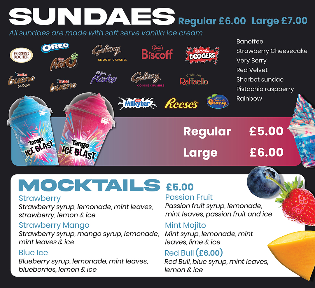 Ice city dessert menu sundaes and mocktails